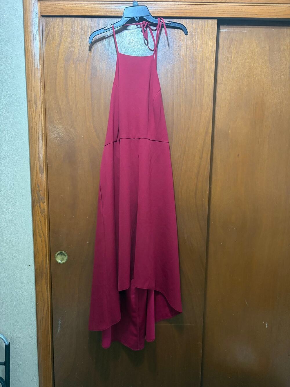 DB Studio David's Bridal Halter Hi Low Crepe Gown Lipstick NWT Plus Size 22